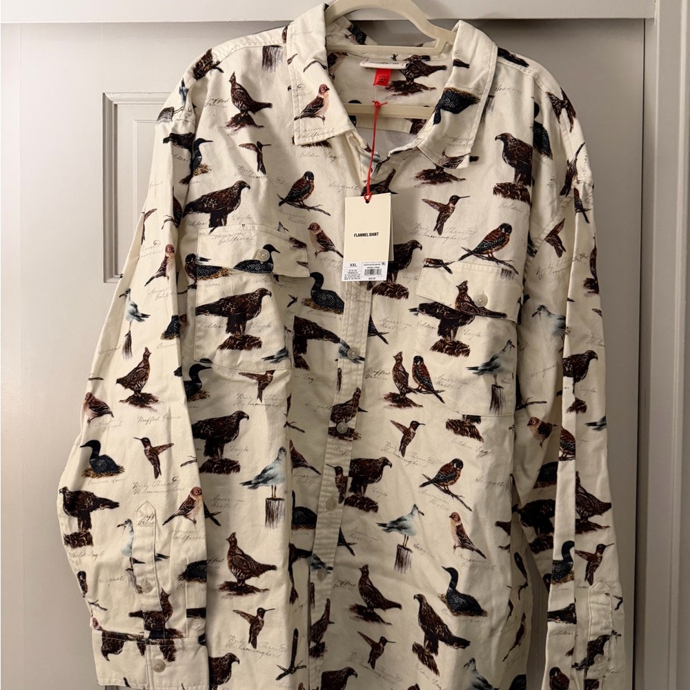 Target x Wollrich Cream Bird Print Flannel Shirt NWT